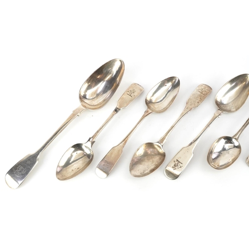 571 - A collection of Georgian and Victorian silver spoons including some Irish silver, the largest 22cm i... 