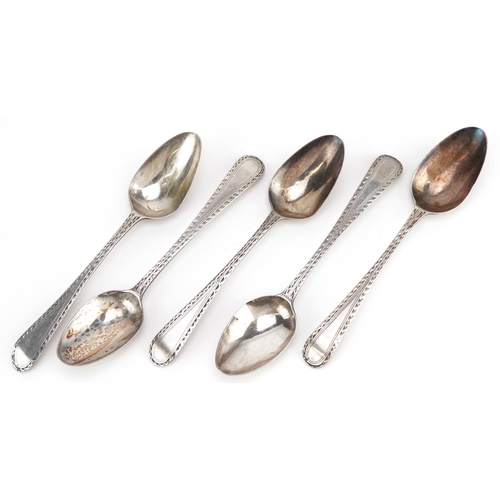 531 - Hester Bateman, five George III silver teaspoons, London 1809, 11.5cm in length, total 52.6g.