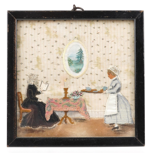  A Victorian embroidered silk needlework panel by Winnifred Beatson, bearing a label verso inscribed ... 