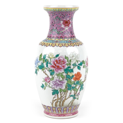 431 - A Chinese famille rose porcelain vase, 20th century, bearing six character mark to base, 36cm high.