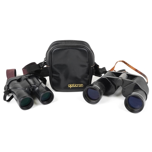 1010 - A pair of Simor 7 x .50 field binoculars, registration number 37891, together with a pair of Opticro... 