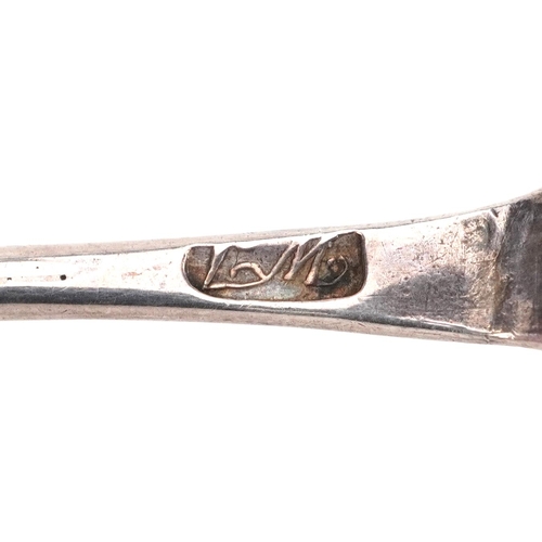 523 - An 18th century silver sifting spoon, incomplete hallmarks, 13.5cm in length, 9.0g.