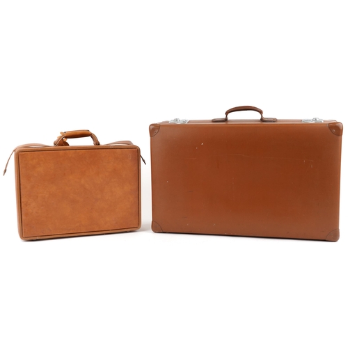 1026 - A vintage Hartmann Luggage brown leather suitcase, 46cm wide, together with a mid 20th century brown... 