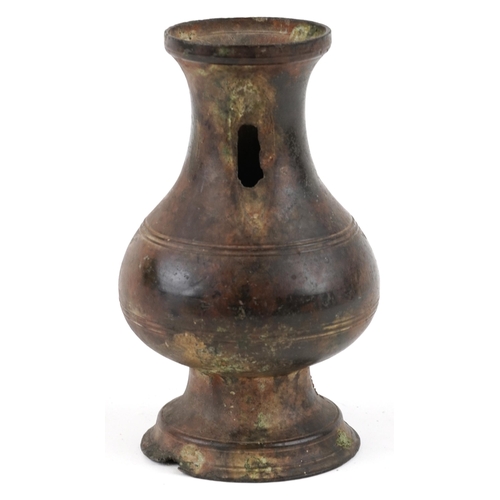 197 - A Heavy Bronze Ovoid Vase, 17th/18th century, probably Indian, formerly with a handle, H-19cm.