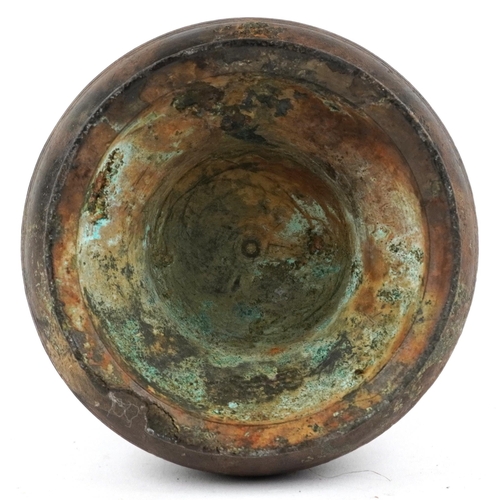 197 - A Heavy Bronze Ovoid Vase, 17th/18th century, probably Indian, formerly with a handle, H-19cm.