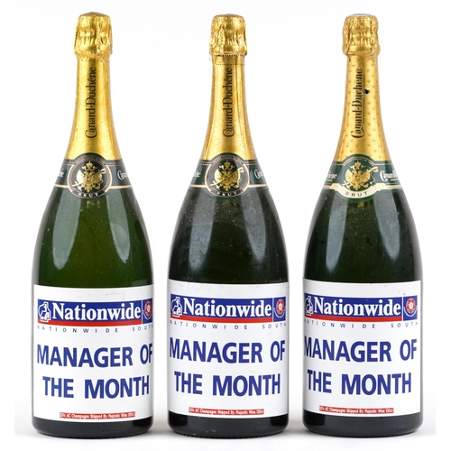 388 - Three Canard-Duchêne magnum brut Champagne bottles, each presented To The Nationwide South Manager o... 