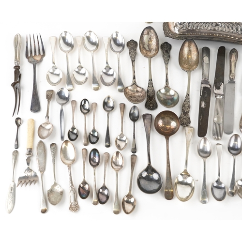 1132 - Victorian and later silver plate and stainless steel including flatware and an entrée dish with cove... 