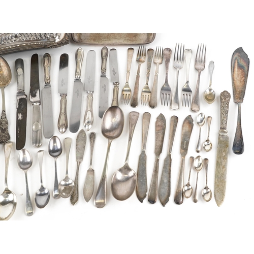 1132 - Victorian and later silver plate and stainless steel including flatware and an entrée dish with cove... 