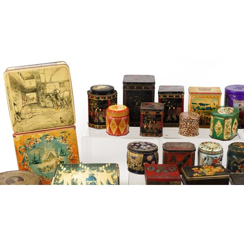 1125 - A large collection of vintage tins including Huntley & Palmers.