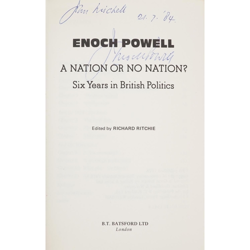 2346 - A Nation or No Nation? Six Years in British Politics by Enoch Powell, signed hardback edition, publi... 