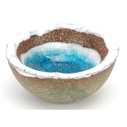 360 - A miniature stoneware & turquoise glazed bowl, circa 2000 by Andrew Macdermott, with a pool of turqu... 