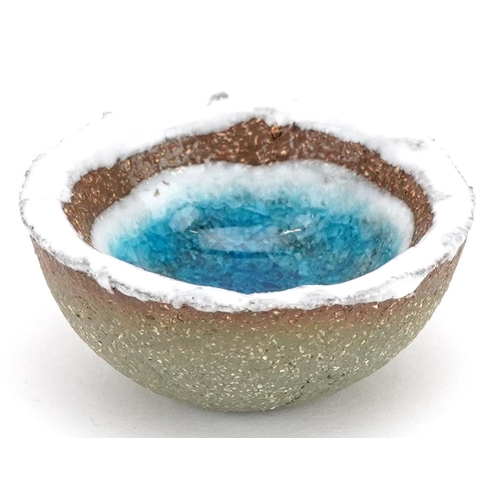 360 - A miniature stoneware & turquoise glazed bowl, circa 2000 by Andrew Macdermott, with a pool of turqu... 