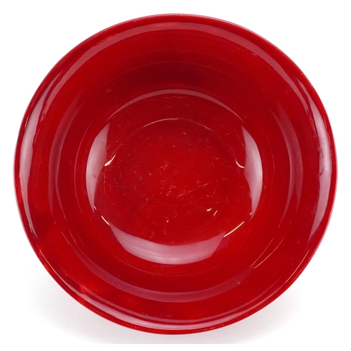 280 - A blood red pottery bowl possibly by Bernard Moore, with flared rim, unmarked, H-10cm Diameter- 21cm... 