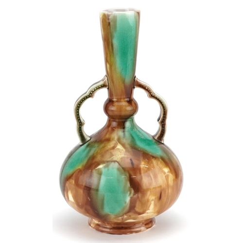 279 - A Secessionist vase, probably Belgian, circa 1900, the tapering conical neck flanked by outset handl... 