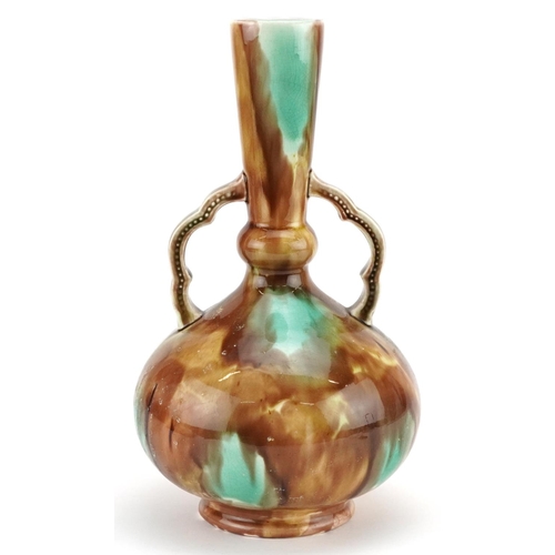 279 - A Secessionist vase, probably Belgian, circa 1900, the tapering conical neck flanked by outset handl... 