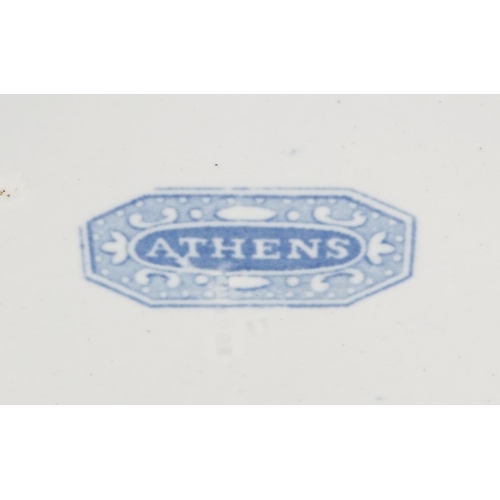 1076 - A John Rogers & Son Athens pattern blue & white tureen and cover, circa 1830, printed pattern mark a... 