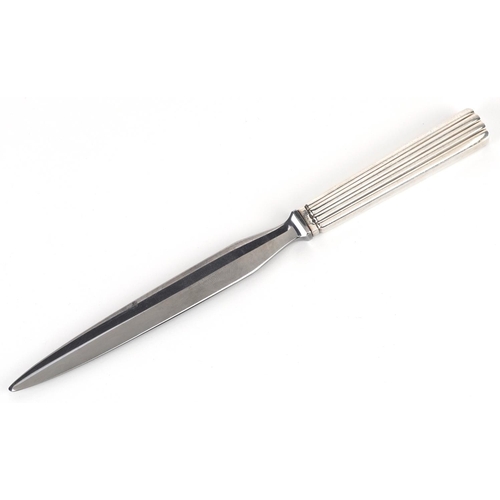 330 - A Georg Jensen sterling silver handled letter knife with stainless steel blade, L-19cm.