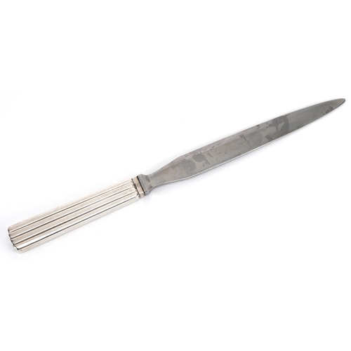 330 - A Georg Jensen sterling silver handled letter knife with stainless steel blade, L-19cm.