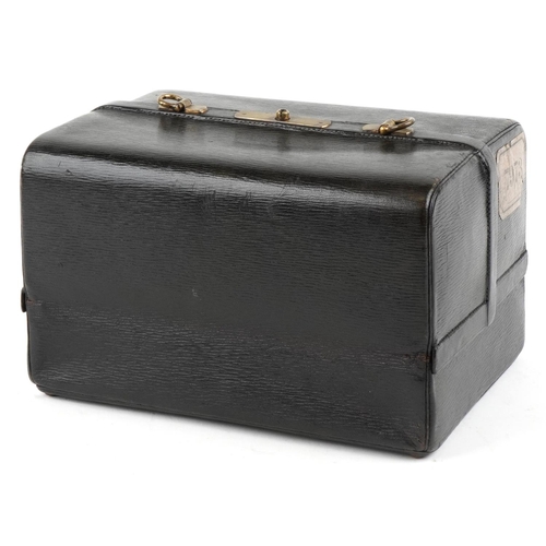 258 - A 'J.C. Vickery' leather hinged vanity case, circa 1880 in dark green martele leather, silk lined in... 