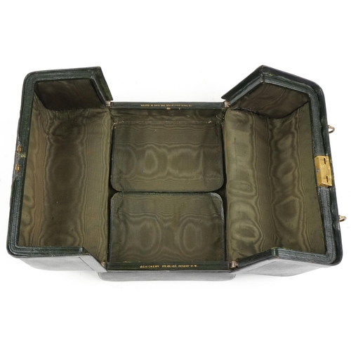 258 - A 'J.C. Vickery' leather hinged vanity case, circa 1880 in dark green martele leather, silk lined in... 