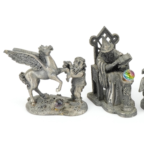 452 - A group of five The Magic of the Crystal cast metal figure groups including The Winged Horse of the ... 