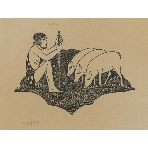 1508 - Eric Gill (1882-1940) - Swineherd, wood engraving edition 373/480, circa 1925, in the edition printe... 