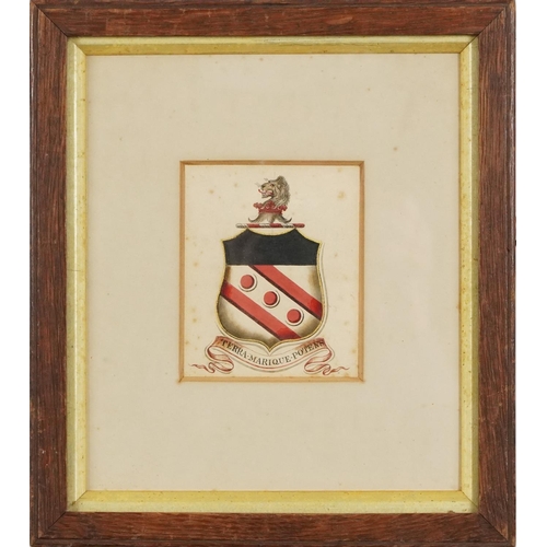 1478 - An Edwardian Armorial bearing 'Terra Marique Potens', pen and ink and watercolour on paper, in an oa... 