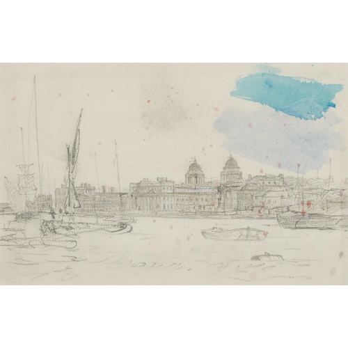 1430 - A Riverside View, late 19th Century British School, pencil and washes, framed, 24cm x 31cm.