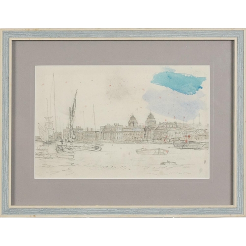 1430 - A Riverside View, late 19th Century British School, pencil and washes, framed, 24cm x 31cm.