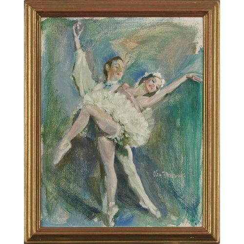 1473 - Ballet Dancers, 20th Century British School, oil on artist's board, indistinctly signed, framed, 22c... 