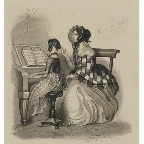 1539 - Miss. A. Cashel, music makers, mid 19th Century British School, book illustration, pen and ink and g... 