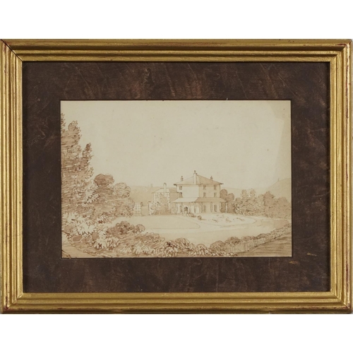 1477 - Oak Hill, near Dawlish, Devon, 19th Century British School, brown pen and ink, inscribed 'The Reside... 