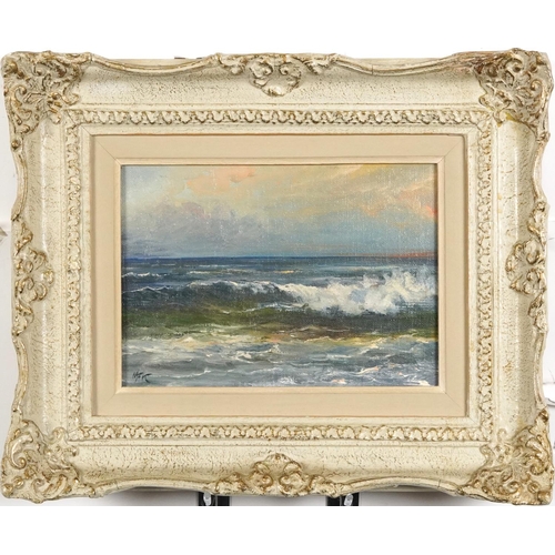  Matthew F. Kousla (1903-1990): A Sea Shore, oil on artist's board, monogrammed, MFK, inscribed verso... 