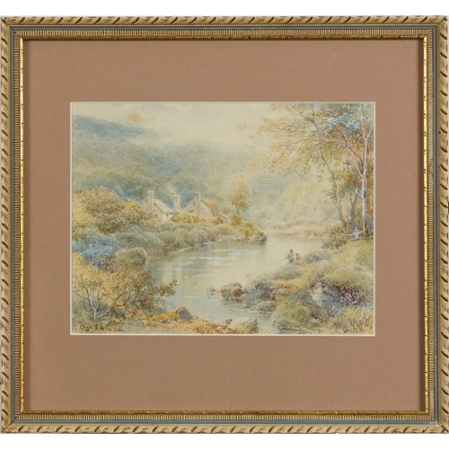 1472 - Chris F. Allham - Fishing Beside a River, 20th century British School, watercolour heighten with bod... 