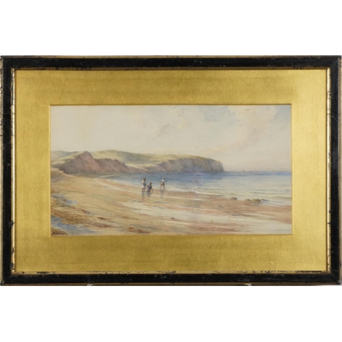 1441 - Children On The Beach At Swanage, 19th century British School, watercolour on paper, inscribed Swana... 