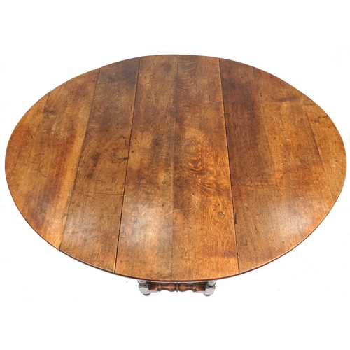 2052 - An 18th century oak gateleg table, 75cm high x 113cm wide, together with a pair of 18th century oak ... 