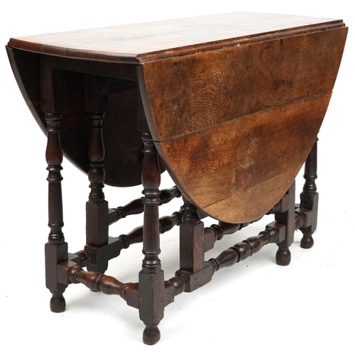 2052 - An 18th century oak gateleg table, 75cm high x 113cm wide, together with a pair of 18th century oak ... 