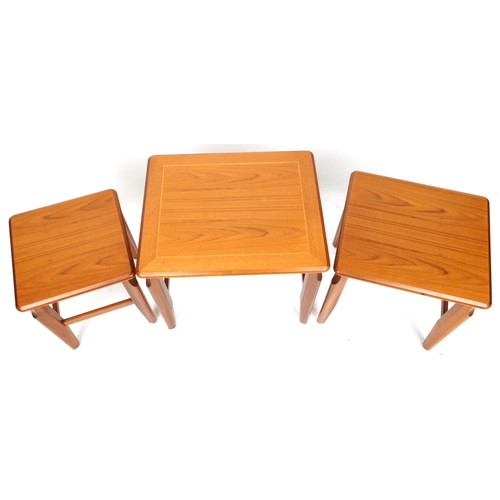 2011 - A late 20th century Legate teak nest of three occasional tables, 50cm H x 56cm W x 46cm D.