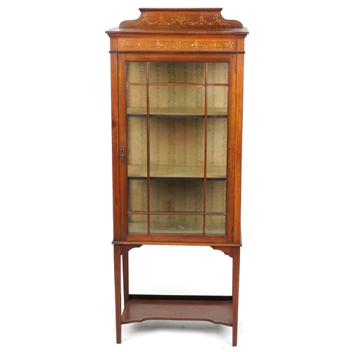 2026 - An Edwardian mahogany astragal glazed display cabinet with hand painted flower and swag decoration, ... 