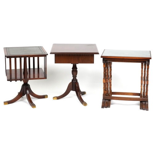 2050 - A late 20th century mahogany square occasional table, 59cm H x 50cm W x 50cm D, together with a simi... 