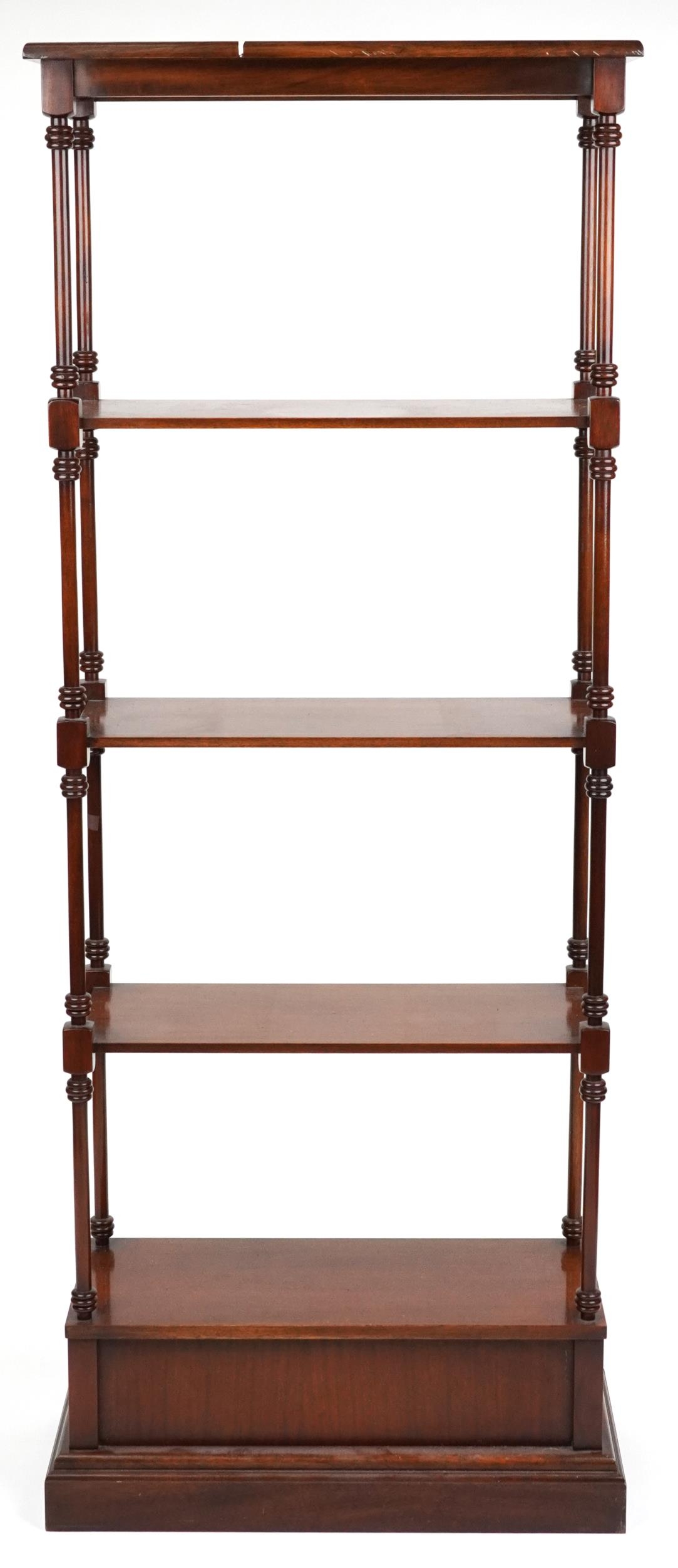 A late 20th century mahogany five tier open display stand, 178cm H x ...