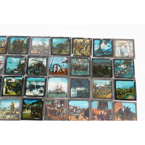 2440 - A collection of vintage coloured magic lantern slides, some military interest, including Throwing Gr... 