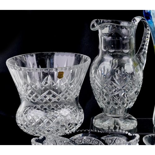 1121 - A collection of good quality lead crystal and cut glass vases and bowls together with a Bohemian art... 