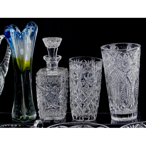 1121 - A collection of good quality lead crystal and cut glass vases and bowls together with a Bohemian art... 