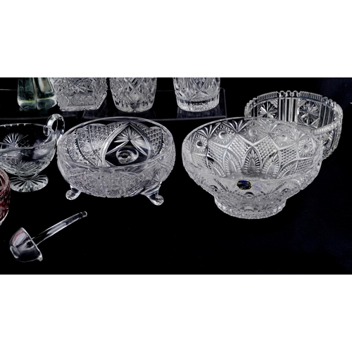 1121 - A collection of good quality lead crystal and cut glass vases and bowls together with a Bohemian art... 