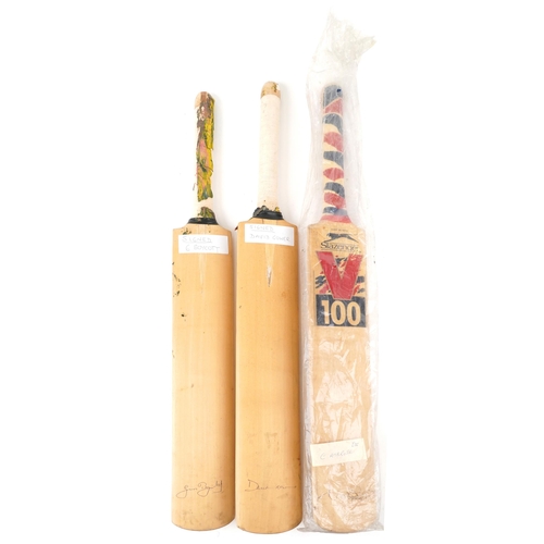 2298 - A large collection of cricket ephemera including three cricket bats signed by David Gower, G Boycott... 