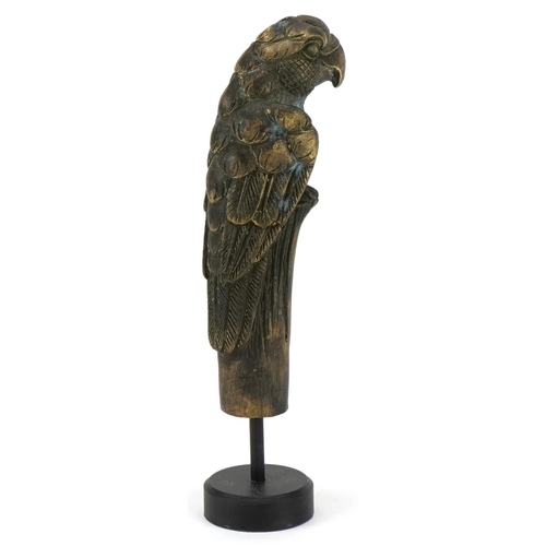 134 - A 20th Century cast & chased gilt bronze model of a parrot, on a later stand, H-17cm.