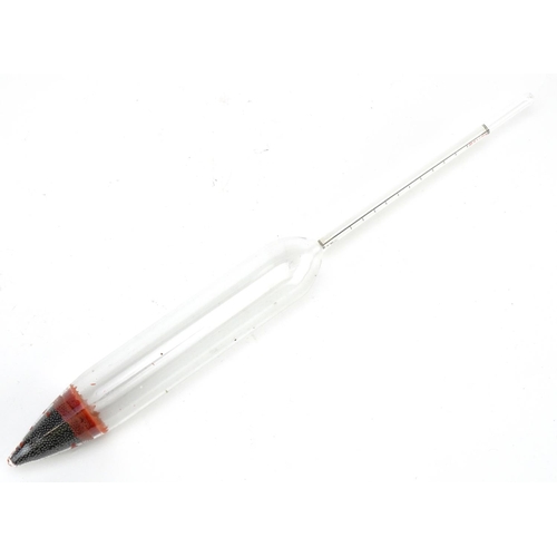 376 - An Unusual Glass Hydrometer, with a lead weighted tip, detailed in red 22170, the paper scale 9cm lo... 