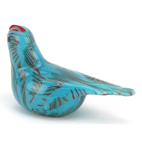  A mid 20th century coloured glass model of a bird, L-9cm.