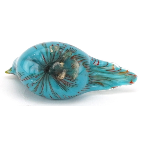  A mid 20th century coloured glass model of a bird, L-9cm.